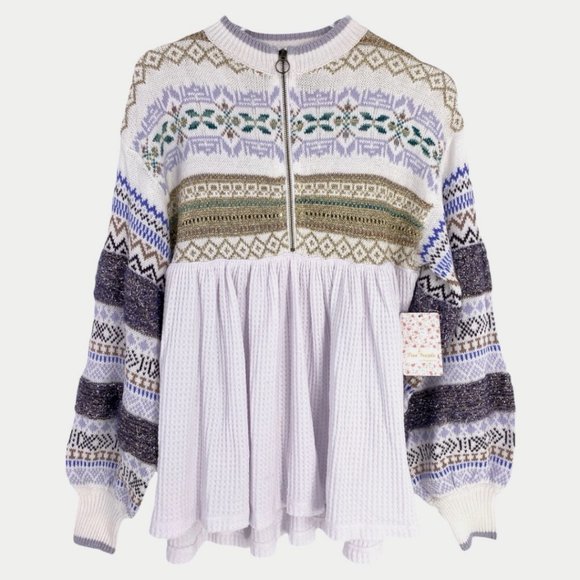 Free People Oversized Boho Babydoll Cozy Cottage Metallic Fair Isle Thermal - Picture 4 of 11